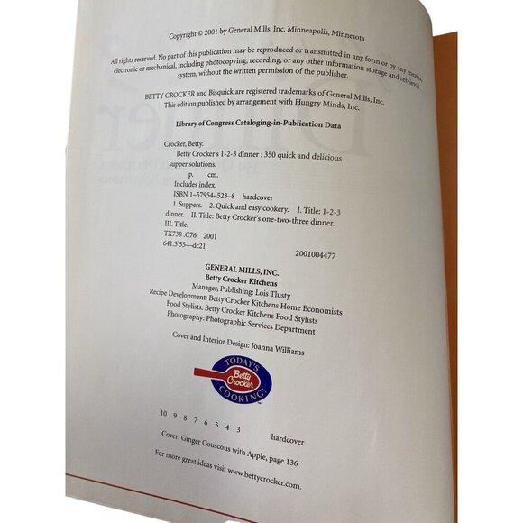 Betty Crockers 1-2-3 Dinner Cookbook: 350 Quick & Delicious Supper Solutions Har - Picture 3 of 9